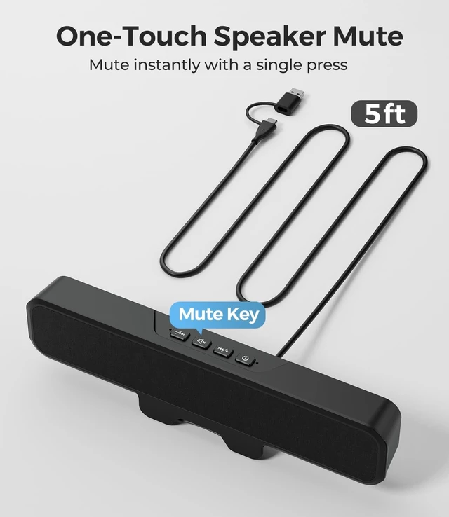 Alt view image 5 of 5 - Plyee USB Computer Speakers for Desktop PC, Deep Bass Sound Bar