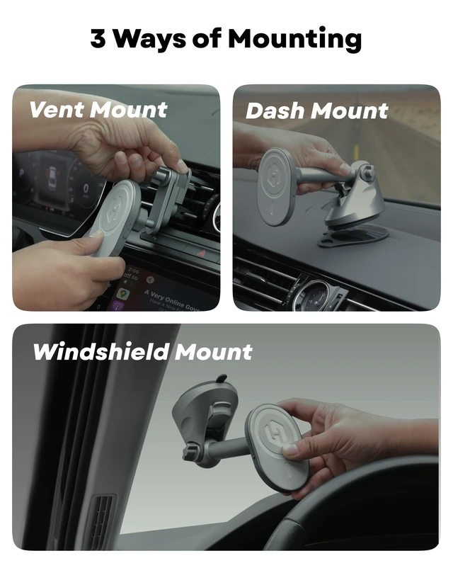 Alt view image 4 of 5 - HexaCharge 4-in-1 Wireless Car Adapter Works with Apple CarPlay and Android Auto, Magnetic Phone Mount with Wireless Charging, Converts Wired to Wireless for iPhone & Android