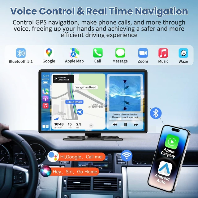 Alt view image 5 of 5 - Largest 11.3" Portable Apple Carplay Screen, Wireless Car Play & Android Auto Touch Screen, Car Stereo with App View/4K Dash Cam/Backup Camera/Mirror Link/Voice Control/Music Play