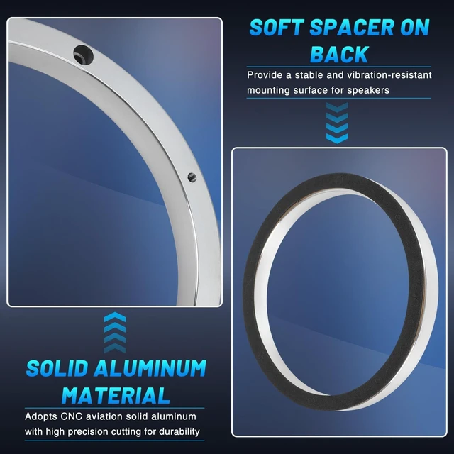Alt view image 4 of 5 - Tongze 6.5" Speaker Spacers, 0.63" Thickness Metal Speaker Adapter Rings for Cars/Boats/Trucks/RV Custom Subwoofer Mounting