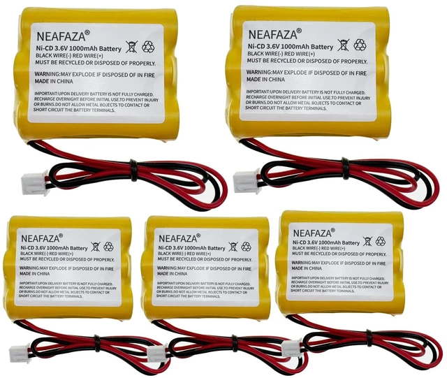 Main image of NEAFAZA 3.6v 1000mAh Ni-CD Exit Sign Emergency Light Battery Pack Compatible with OSA107 PowerSonic A5289-1 DISON KRH-15/51 KRH15/51 JLEU9 (5 Pack)