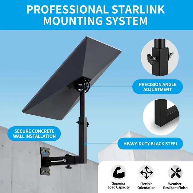 Alt view image 5 of 5 - Starlink Mount Compatible with Starlink Standard 4/4X/V3 ^^ Heavy Duty 0-180 Adjustable Pipe Adapter, Universal Extension Pole & Long Wall Starlink Mount
