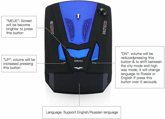 Alt view image 5 of 5 - V7 Car 16 Band 360 GPS Camera Laser Police Safe Anti Radar Detector Voice Alert(Red)