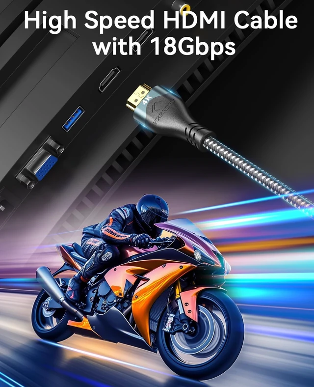 Alt view image 5 of 5 - HXRKDEV 4K HDMI Cable 100Ft, Ultra High Speed HDMI Cable 2.0 Cord Braided (18Gbps), 4K@60Hz, Gold Plated Connector 3D ARC Ethernet HDMI Cord for HD TV Monitor Laptop Xbox PS4/PS5 ect(30.48m)
