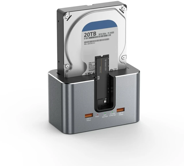 Main image of Bslemon Hybrid Dual-Drive Hard Drive Docking Station, Supports 1SATA HDD/SSD (2.5"/3.5") + 1M.2 NVMe SSD, USB-C Tool-Free External Dock for Data Access & Backup
