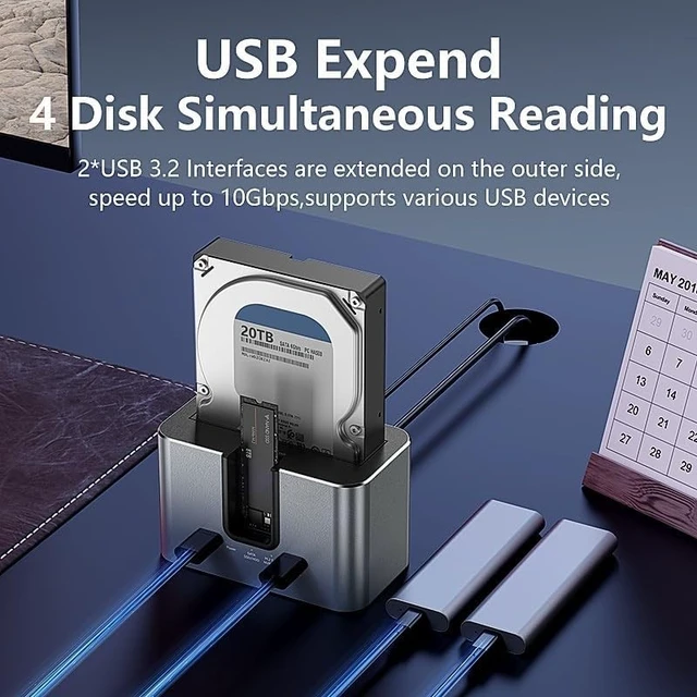 Alt view image 5 of 5 - Bslemon Hybrid Dual-Drive Hard Drive Docking Station, Supports 1SATA HDD/SSD (2.5"/3.5") + 1M.2 NVMe SSD, USB-C Tool-Free External Dock for Data Access & Backup