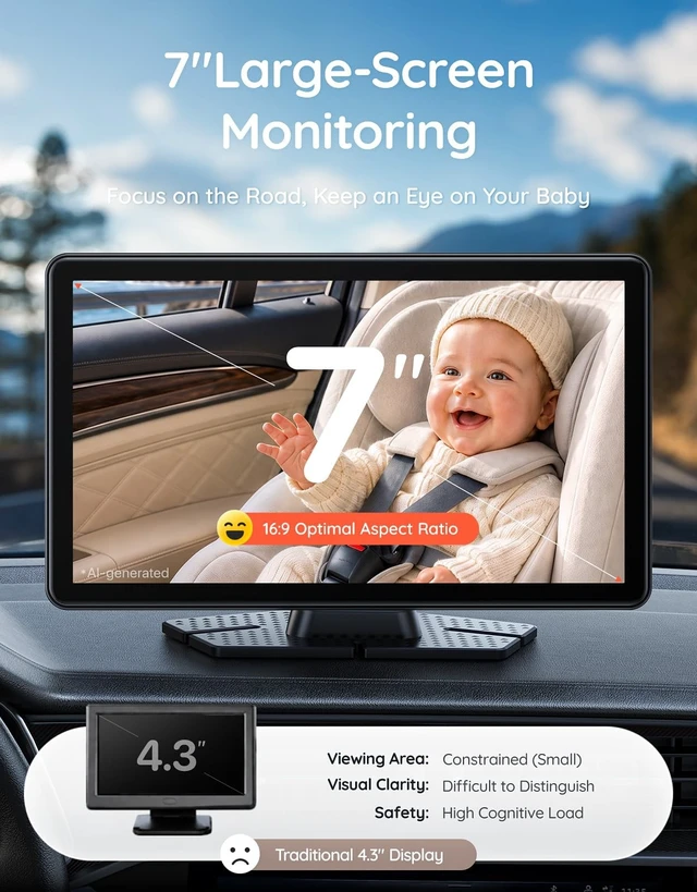 Alt view image 2 of 5 - Babyvue BV4 Baby Car Camera 7",1080P IPS Display, USB Powered Plug & Play