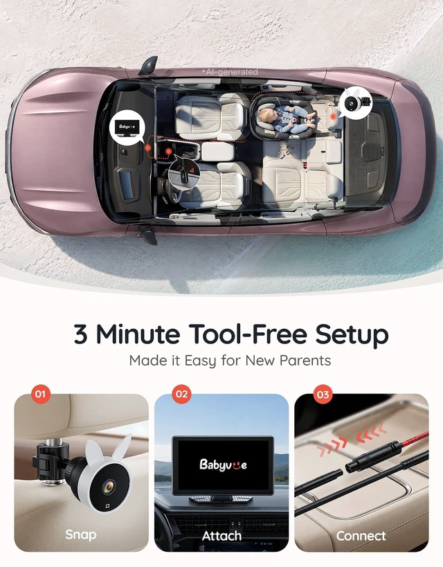 Alt view image 5 of 5 - Babyvue BV4 Baby Car Camera 7",1080P IPS Display, USB Powered Plug & Play