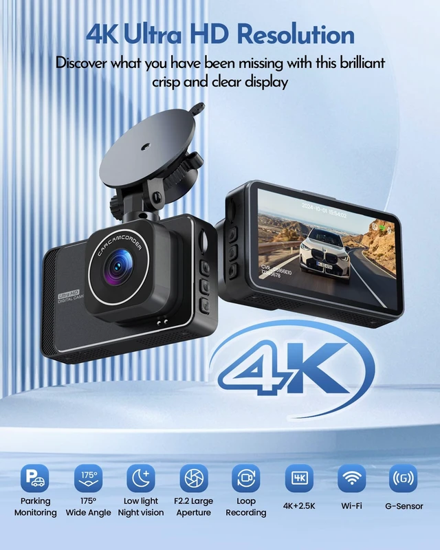 Alt view image 2 of 5 - PGYIOODash Cam, 4K Dash Cam Front and 2.5K Rear, Dash Camera for Cars with APP, 3" IPS Display Car Camera, 175+160Wide Angle, Night Vision, 24H Parking Mode, Loop Recording, 32GB Card