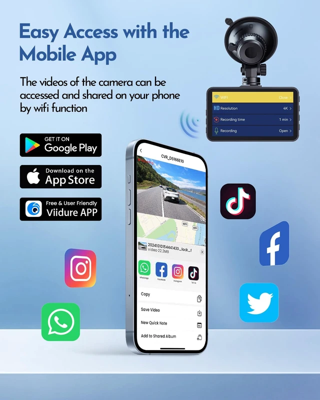 Alt view image 3 of 5 - PGYIOODash Cam, 4K Dash Cam Front and 2.5K Rear, Dash Camera for Cars with APP, 3" IPS Display Car Camera, 175+160Wide Angle, Night Vision, 24H Parking Mode, Loop Recording, 32GB Card