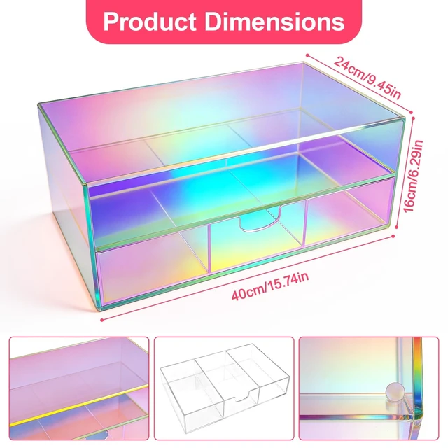 Alt view image 2 of 5 - Gelite Acrylic Computer Monitor Stand for Desk Monitor Riser with Drawer Desktop Monitor Shelf with Storage, Iridescent