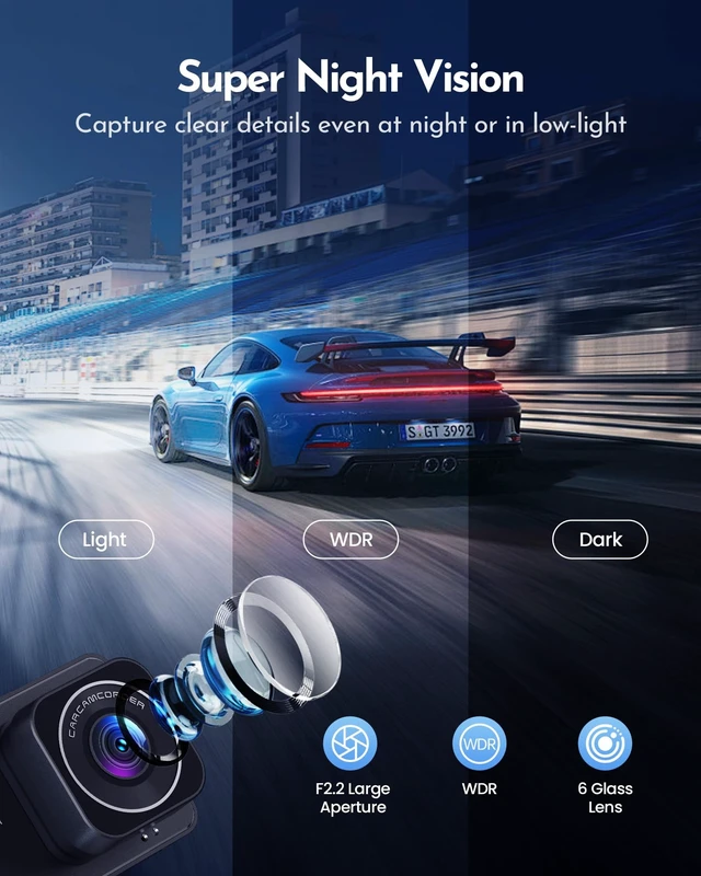 Alt view image 5 of 5 - PGYIOODash Cam, 4K Dash Cam Front and 2.5K Rear, Dash Camera for Cars with APP, 3" IPS Display Car Camera, 175+160Wide Angle, Night Vision, 24H Parking Mode, Loop Recording, 32GB Card