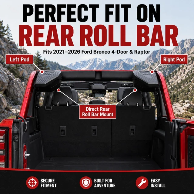 Alt view image 5 of 5 - Mabett Rear Speaker Pods Compatible with Ford Bronco 4-Door 2026 2021-2025, Upgrade 6.5" Pods for Bronco Accessories, Interior Accessories Black (Not for Bronco Sport and Raptor)