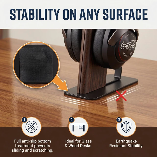 Alt view image 4 of 5 - Headphone Holder Gaming Headset Stand Universal Desktop Headphone Stand