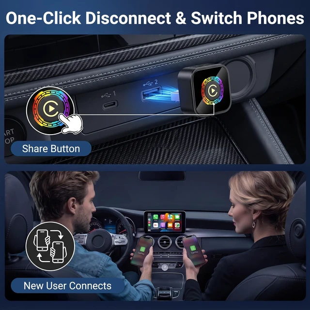 Alt view image 5 of 5 - Wireless CarPlay Adapter, 2-in-1 Mini CarPlay & Android Auto, Plug & Play