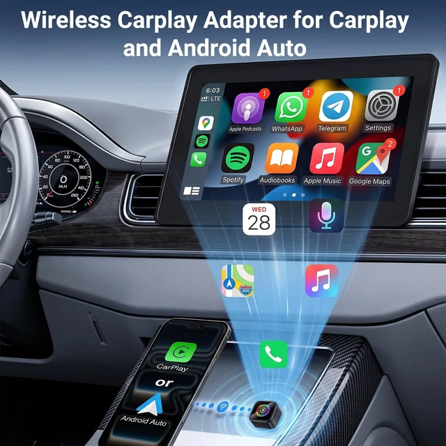 Alt view image 3 of 5 - Wireless CarPlay Adapter, 2-in-1 Mini CarPlay & Android Auto, Plug & Play