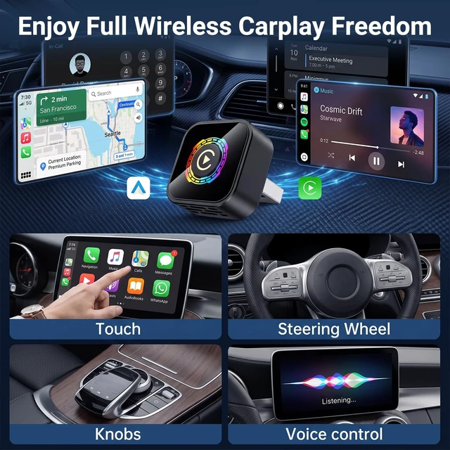 Alt view image 4 of 5 - Wireless CarPlay Adapter, 2-in-1 Mini CarPlay & Android Auto, Plug & Play
