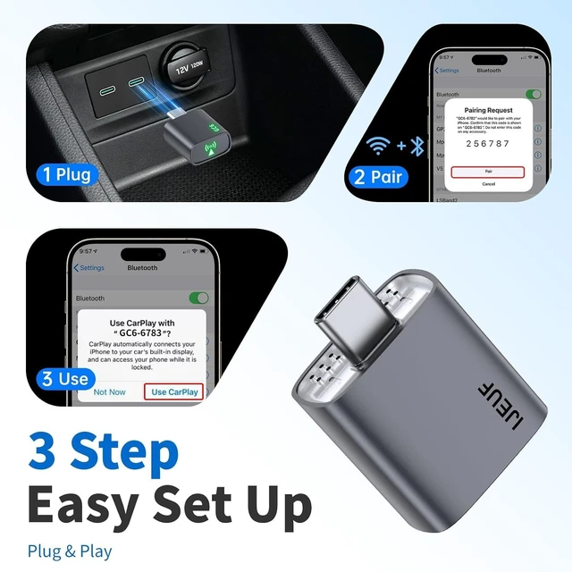 Alt view image 5 of 5 - Wireless CarPlay Adapter for Apple iPhone 2026 Upgraded,Ultra-Low Lag,Stable Connection,Mini Car Play Wireless Adapter for Cars with Built-in Wired CarPlay for iPhone iOS 10+,USB C