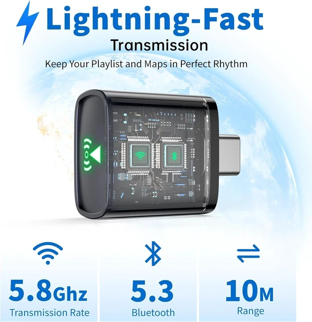 Alt view image 4 of 5 - Wireless CarPlay Adapter for Apple iPhone 2026 Upgraded,Ultra-Low Lag,Stable Connection,Mini Car Play Wireless Adapter for Cars with Built-in Wired CarPlay for iPhone iOS 10+,USB C