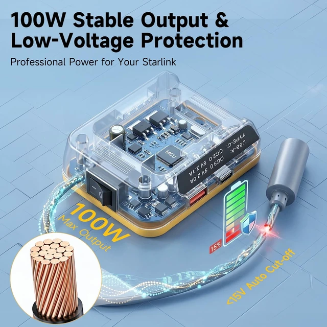 Alt view image 3 of 5 - Starlink Mini Battery Adapter Compatible with DeWalt 18V-20V Max Battery to DC Plug Starlink Mini Power Supply, with Independent Button and Low Voltage Protection for Starlink mini Batteries