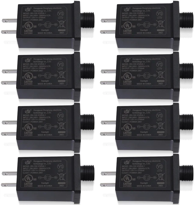 Main image of 8Pack Replacement Yard Inflatable Adapter, 12V 1.25A Power Supply Adaptor for Outdoor Inflatable Decoration, Power Supply Transformer Plug for Halloween Thanksgiving Christmas Blow Up Yard Decorations