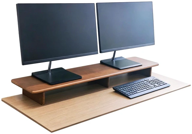 Main image of ANQILEE Solid Wood Dual Monitor Stand Riser Walnut Monitor Riser for Desk Wooden Desk Shelf Ergonomic Monitor Stand for Home Office