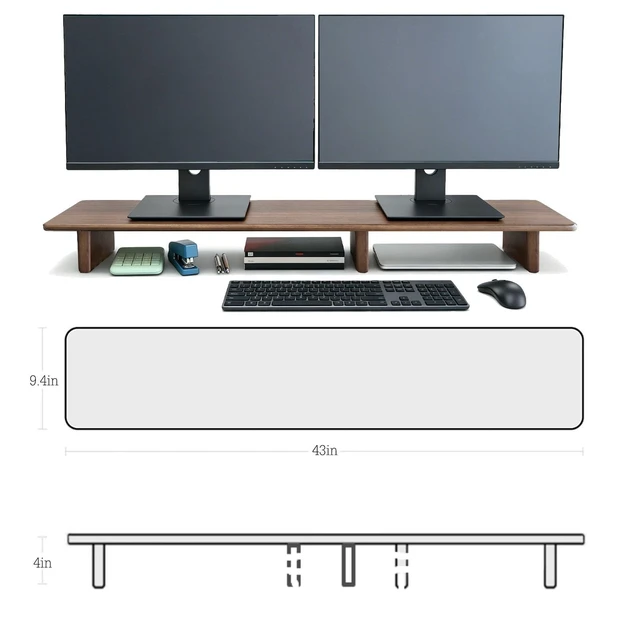 Alt view image 3 of 5 - ANQILEE Solid Wood Dual Monitor Stand Riser Walnut Monitor Riser for Desk Wooden Desk Shelf Ergonomic Monitor Stand for Home Office