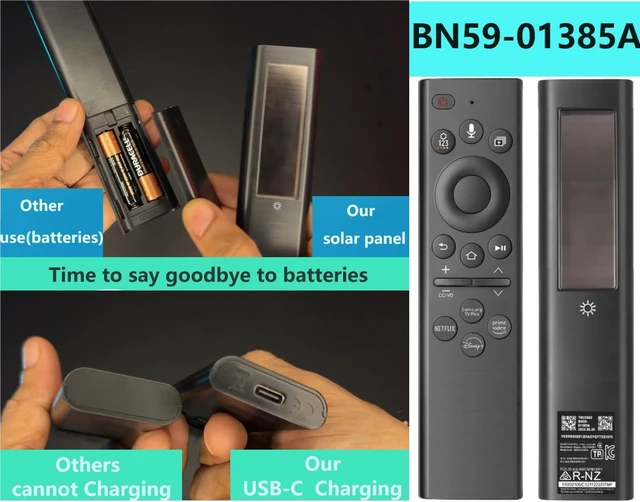 Alt view image 3 of 5 - BN59-01385A Solar Voice Replacement Remote Control for Samsung TV, Rechargeable Solar Cell Power Control for Samsung 2021 2022 2023 Neo QLED, The Frame and Crystal 4k 8K UHD Smart TVs