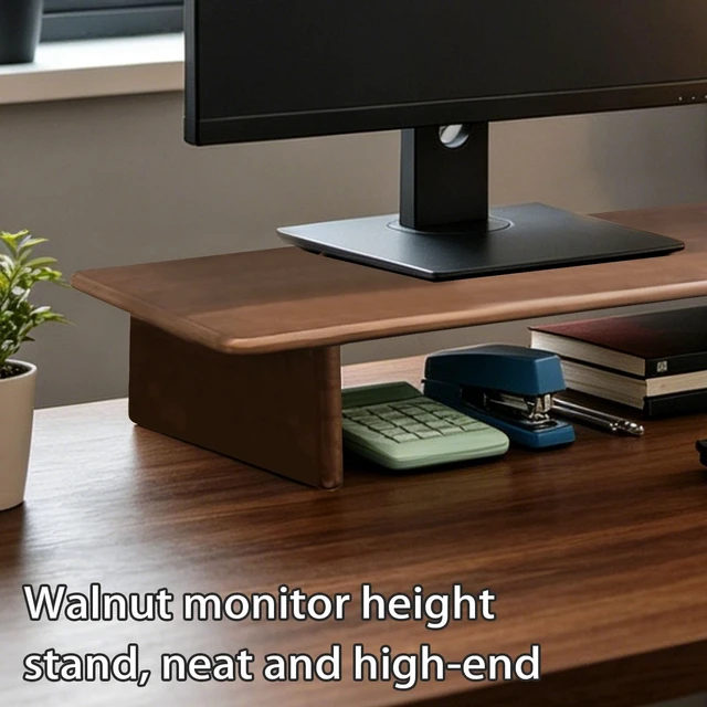Alt view image 5 of 5 - ANQILEE Solid Wood Dual Monitor Stand Riser Walnut Monitor Riser for Desk Wooden Desk Shelf Ergonomic Monitor Stand for Home Office