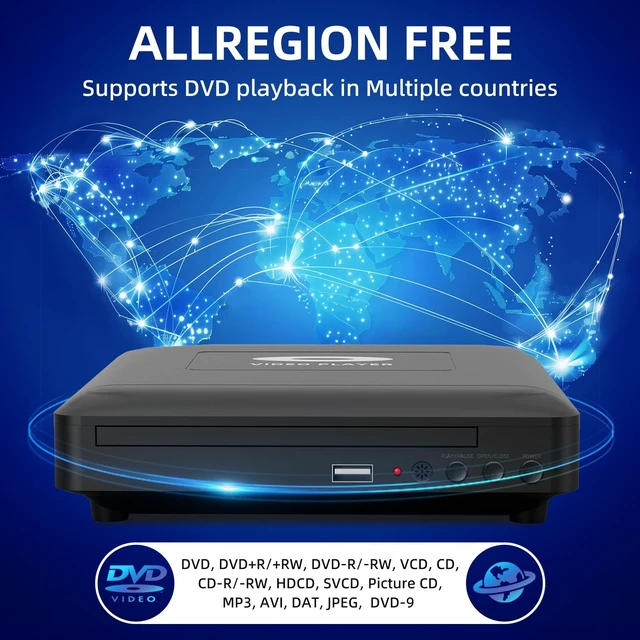Alt view image 2 of 5 - Mini HD DVD Player with Hdmi, Multi Region DVD Player for Smart TV, HDMI/RCA Output Cable Included, 1080P, Breakpoint Memory, Built-in PAL/NTSC, CD Players for Home