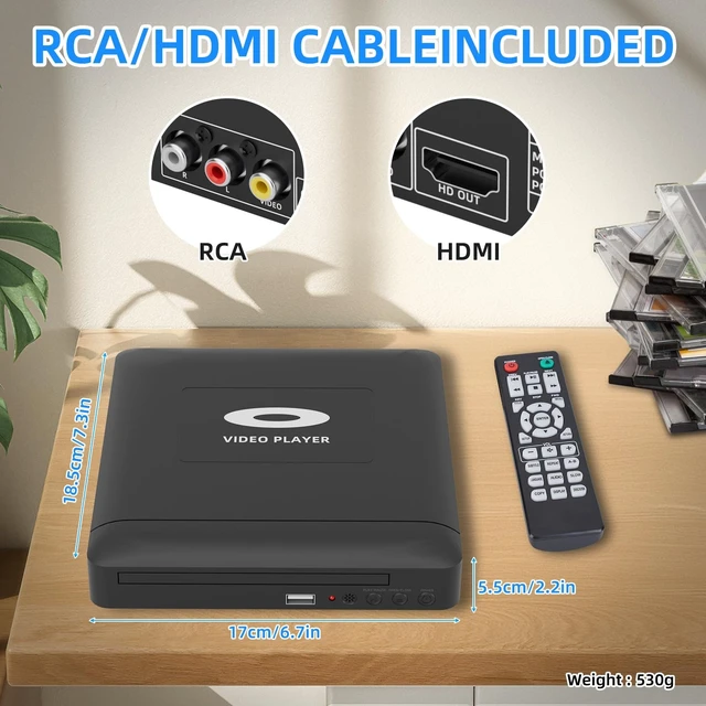 Alt view image 5 of 5 - Mini HD DVD Player with Hdmi, Multi Region DVD Player for Smart TV, HDMI/RCA Output Cable Included, 1080P, Breakpoint Memory, Built-in PAL/NTSC, CD Players for Home