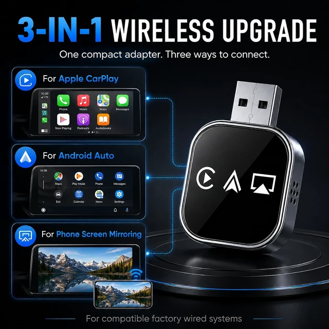 Alt view image 2 of 5 - Wireless Carplay Adapter Screen Mirroring for Car Auto Link Pro 2026 Bluetooth Connect Device Play for Apple Movie Player Watch Accessories USB Portable Box Cool Video Gadgets with iPhone