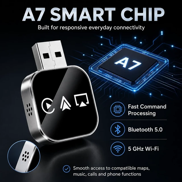Alt view image 3 of 5 - Wireless Carplay Adapter Screen Mirroring for Car Auto Link Pro 2026 Bluetooth Connect Device Play for Apple Movie Player Watch Accessories USB Portable Box Cool Video Gadgets with iPhone