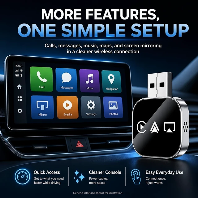 Alt view image 4 of 5 - Wireless Carplay Adapter Screen Mirroring for Car Auto Link Pro 2026 Bluetooth Connect Device Play for Apple Movie Player Watch Accessories USB Portable Box Cool Video Gadgets with iPhone