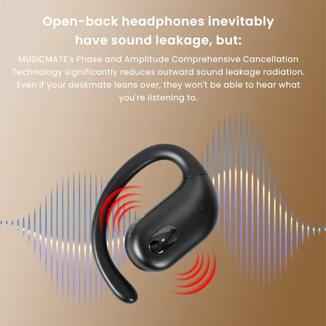 Alt view image 5 of 5 - KLYZA MUSICMATE Open Ear Headphones, Bluetooth 5.3 Wireless Earbuds Air Conduction 45Hrs Playtime with Charging Case, Panoramic Deep Bass with 16.2mm Drivers, Compatible with iPhone Android