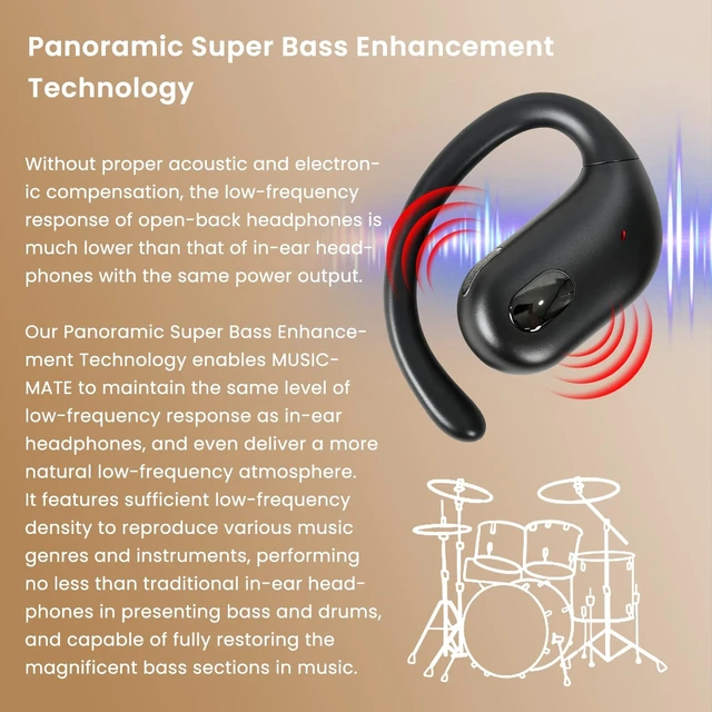 Alt view image 4 of 5 - KLYZA MUSICMATE Open Ear Headphones, Bluetooth 5.3 Wireless Earbuds Air Conduction 45Hrs Playtime with Charging Case, Panoramic Deep Bass with 16.2mm Drivers, Compatible with iPhone Android