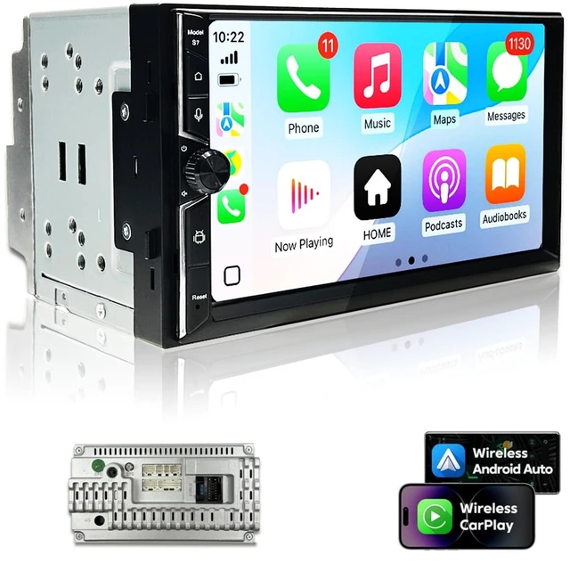 Main image of Double Din Car Stereo, 7" QLED Touchscreen 1280720, 2GB RAM 64GB ROM, Wireless CarPlay & Android Auto, Android 9 Quad-Core, Built-in GPS, Bluetooth 5.4, 5G WiFi, Backup Camera Support