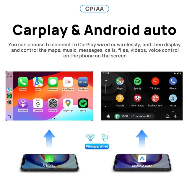 Alt view image 4 of 5 - Double Din Car Stereo, 7" QLED Touchscreen 1280720, 2GB RAM 64GB ROM, Wireless CarPlay & Android Auto, Android 9 Quad-Core, Built-in GPS, Bluetooth 5.4, 5G WiFi, Backup Camera Support