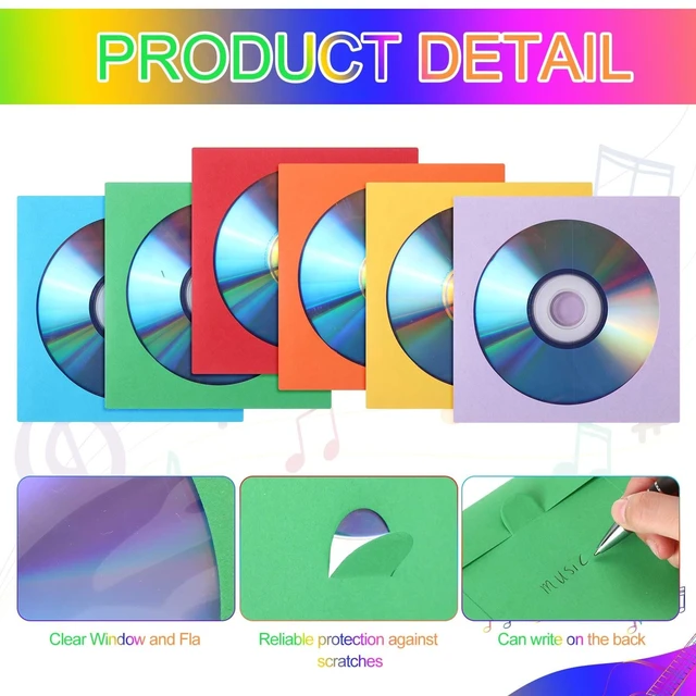 Alt view image 3 of 5 - Faccito 240 Pcs Paper Cd Sleeves Colored DVD Sleeves Bulk, Bright Color
