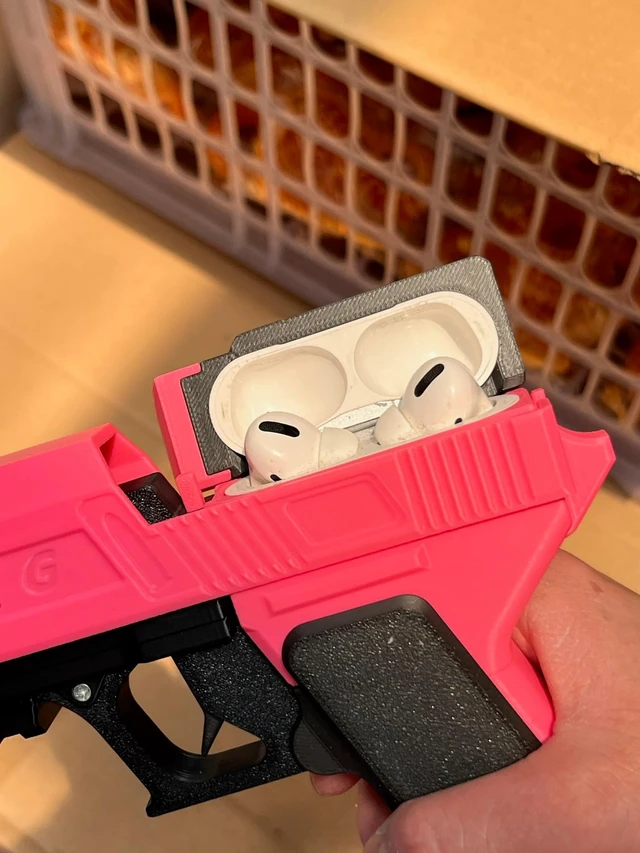 Alt view image 3 of 5 - 3D Printed DIY, Toy Pistol - Inspired Apple Earbud Case for AirPods 1/2/3/4, AirPods Pro & Pro 2-5 Macaron Colors (Matcha Coconut Gray, for Airpods 4)