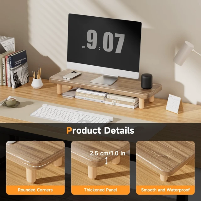 Alt view image 2 of 5 - Monitor Stand Riser, 24 Inch Wood Desk Organizer with Monitor Stand & Storage Computer Monitor and Laptop Riser Multifunctional Laptop Stand Desk Organizer for Office Home Screen/Laptop/PC -Light Waln