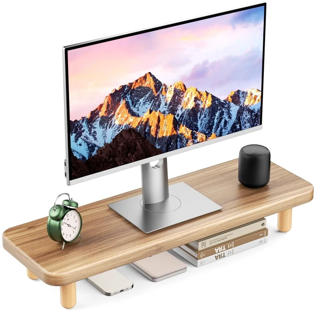 Main image of Monitor Stand Riser, 24 Inch Wood Desk Organizer with Monitor Stand & Storage Computer Monitor and Laptop Riser Multifunctional Laptop Stand Desk Organizer for Office Home Screen/Laptop/PC -Light Waln