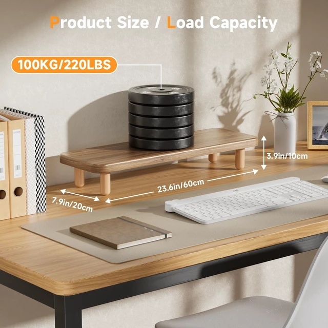 Alt view image 3 of 5 - Monitor Stand Riser, 24 Inch Wood Desk Organizer with Monitor Stand & Storage Computer Monitor and Laptop Riser Multifunctional Laptop Stand Desk Organizer for Office Home Screen/Laptop/PC -Light Waln