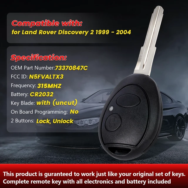 Alt view image 4 of 5 - Aichiyu Remote Key Fob Replacement for Land Rover Discovery 2 1999 2000 2001 2002 2003 2004 Remote Control Car Key 315MHz ID73 Chip FCC ID: N5FVALTX3