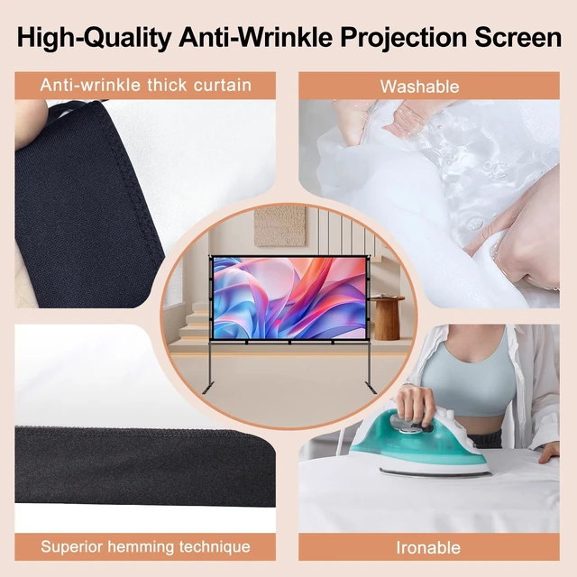 Alt view image 4 of 5 - Shirtal 100 Inch Projector Screen,Portable Projector Screen with Stand,16:9 4K HD Anti-Crease Indoor Outdoor Movie Screen with Carry Bag for Camping Home Theater