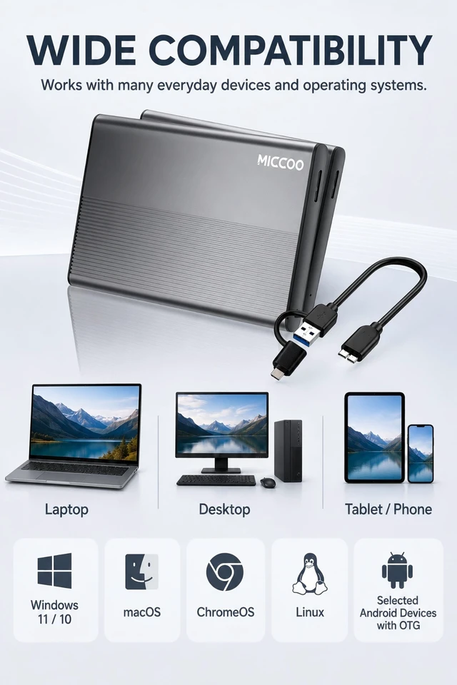 Alt view image 3 of 5 - MICCOO 500GB External Hard Drive, Portable HDD Expansion Storage
