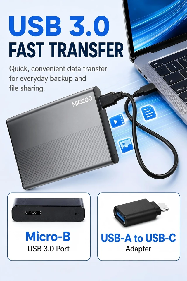 Alt view image 5 of 5 - MICCOO 500GB External Hard Drive, Portable HDD Expansion Storage
