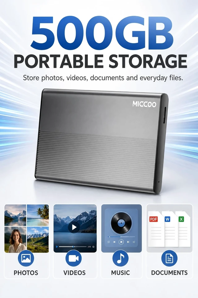 Alt view image 2 of 5 - MICCOO 500GB External Hard Drive, Portable HDD Expansion Storage