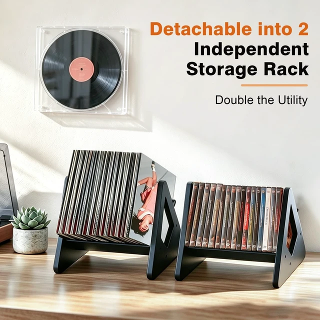 Alt view image 3 of 5 - Vinyl Record Storage,Expandable & Detachable Bamboo Tabletop Book Shelf