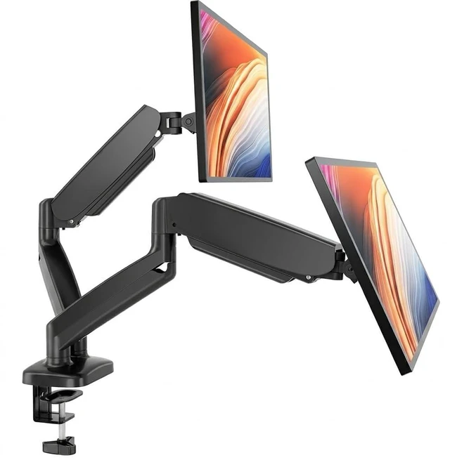 Main image of Bellogoo Dual Monitor Mount, Gas Spring Monitor Arm for 2 Monitors up to 32 Inches, Fully Adjustable VESA Desk Mount with C-Clamp and Grommet Base, Black